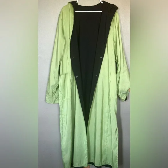 EUC Long Rain Hooded Jacket Reversible Black & Lime Green Coat - Women’s XL XXL - Picture 8 of 13